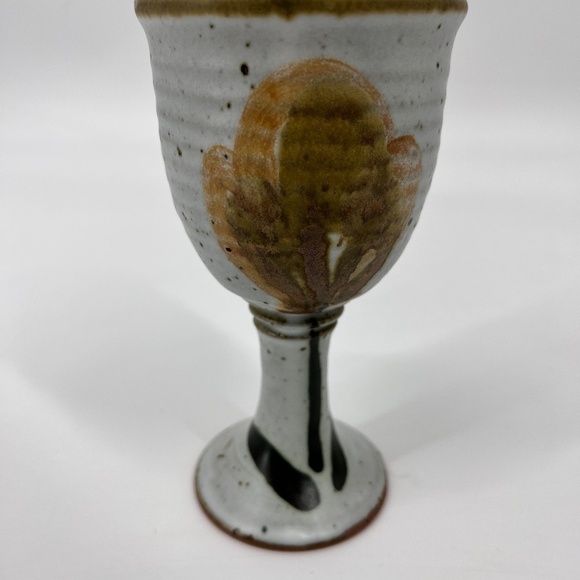 Handcrafted Pottery Goblet Cup/Chalice with Glazed Speckled Art Stone 7" Flower - Picture 4 of 12